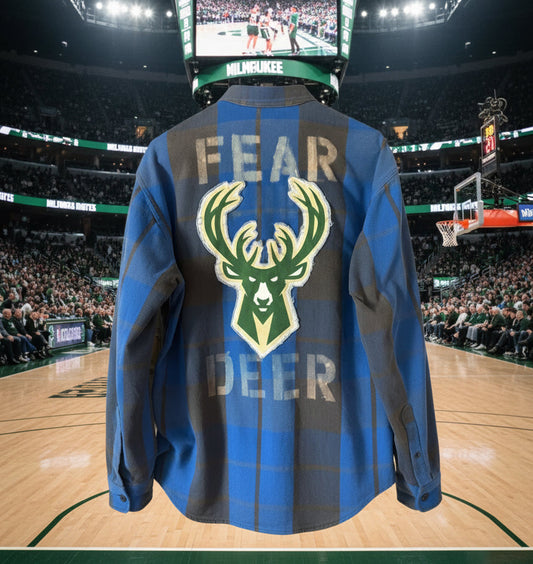 Reworked Bucks Distressed Game Day Flannel Shirt