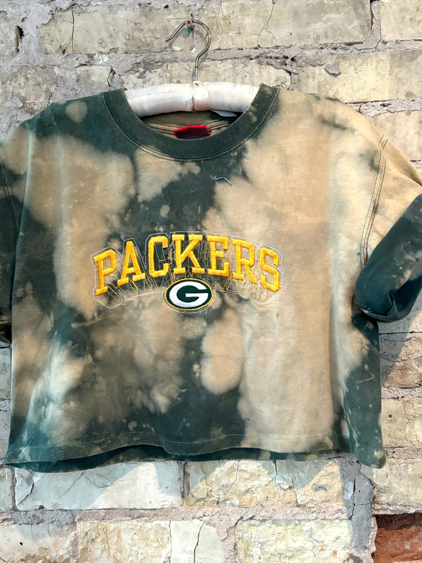 Reworked Packers cropped & Distressed Embroidered Tee