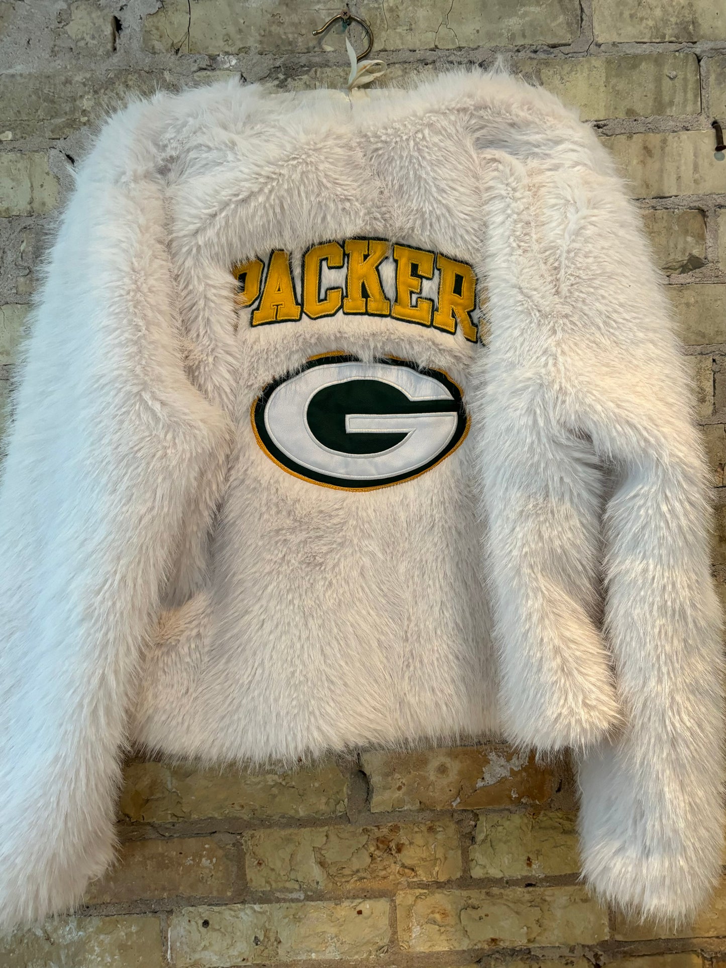 Reworked Shaggy Faux Fur Packers Game Day Jacket