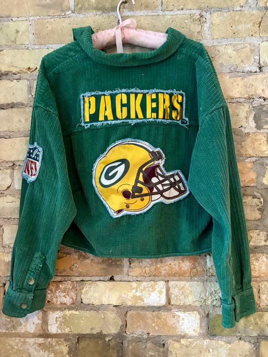 Reworked Cropped Corduroy Packers Game Day Jacket