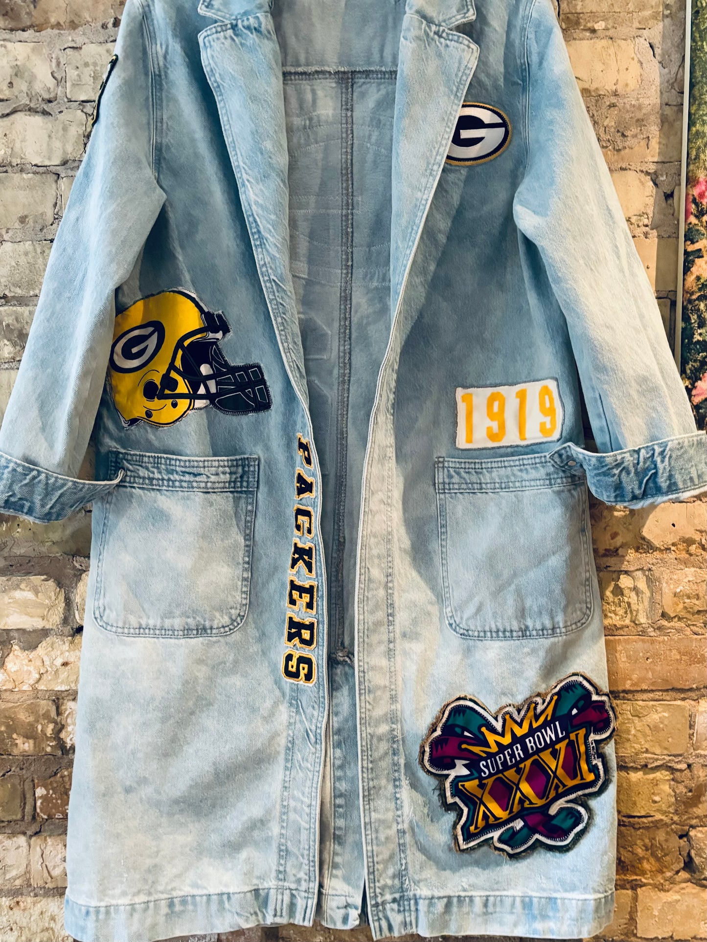 Reworked Packers Retro Game Day Denim Duster Coat