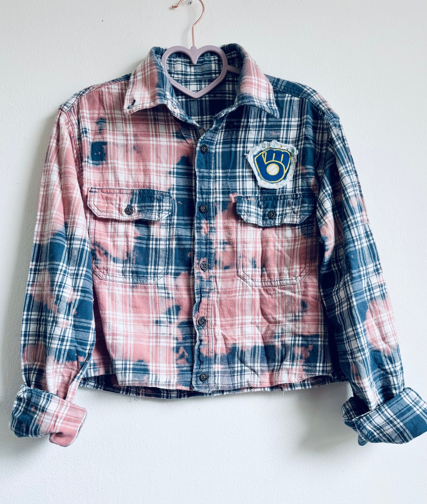 Reworked cropped Game Day distressed Flannel Shirt