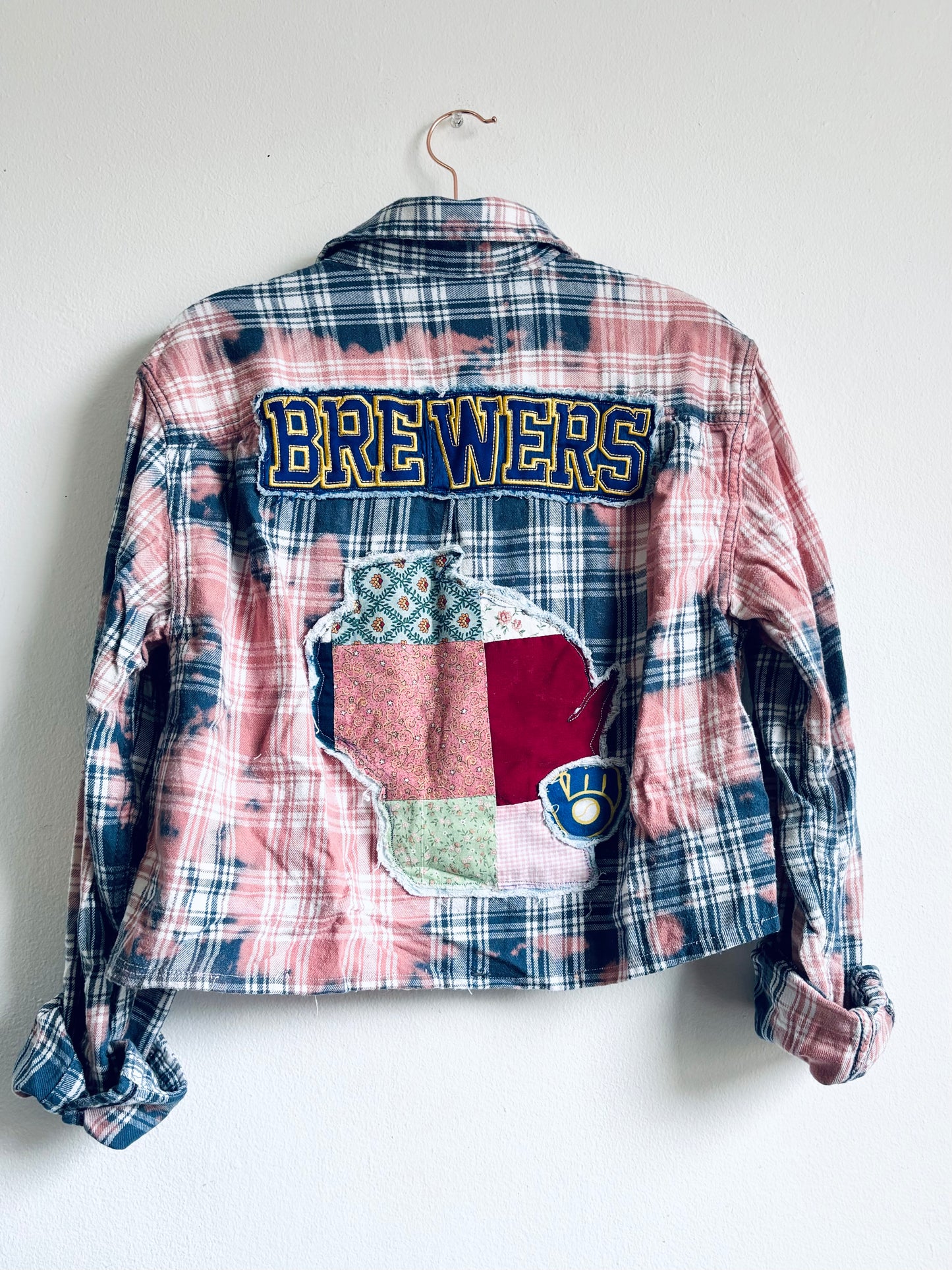 Reworked cropped Game Day distressed Flannel Shirt