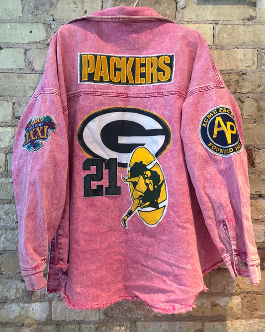 Reworked over dyed Retro Game Day Denim Jean Jacket