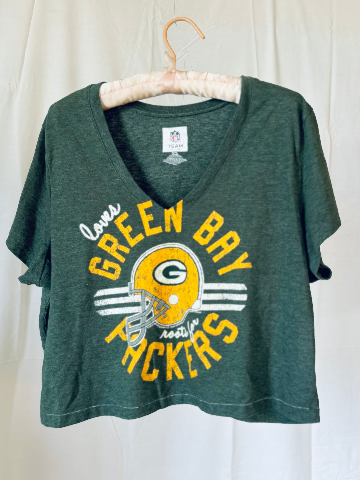 Reworked Packers Retro cropped V Neck Graphic Tee