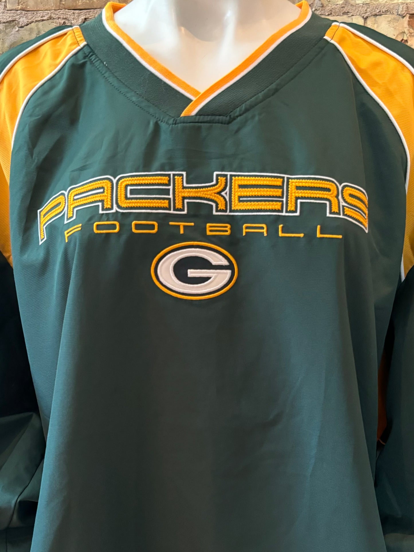 Vintage Green Bay Packers Color Block V Neck Windbreaker Pullover