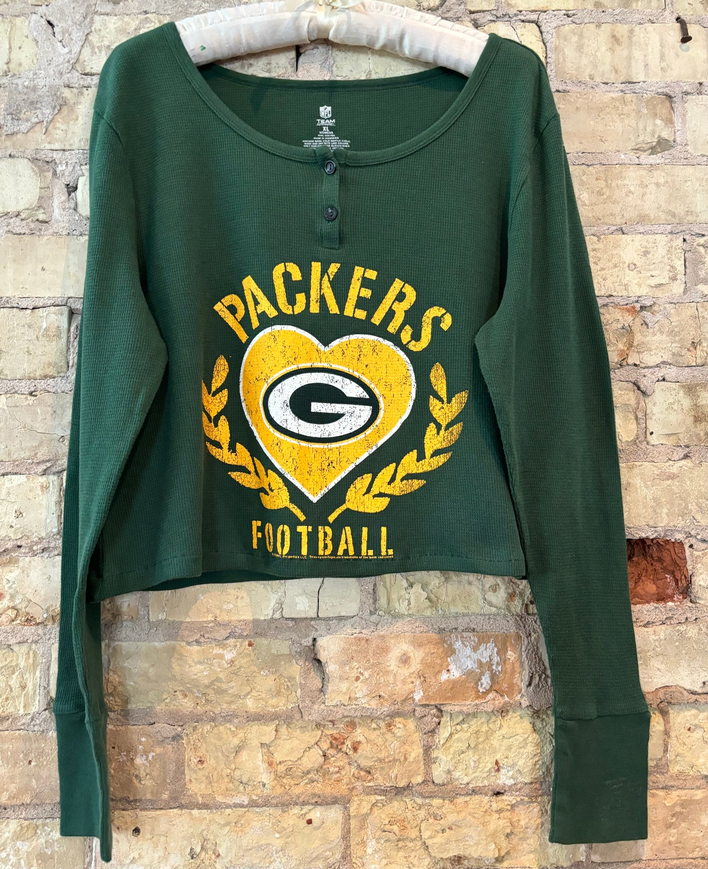 Reworked Packers Long sleeve Cropped Thermal Graphic Tee