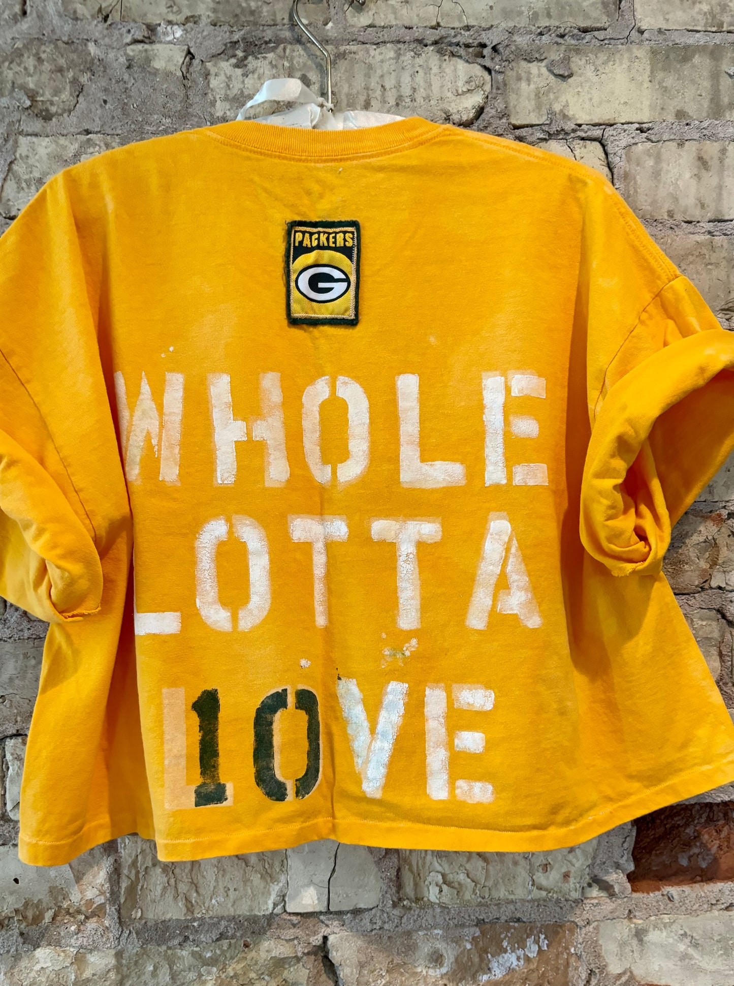 Reworked Retro Yellow Green Bay Packers cropped Crewneck Graphic Tee