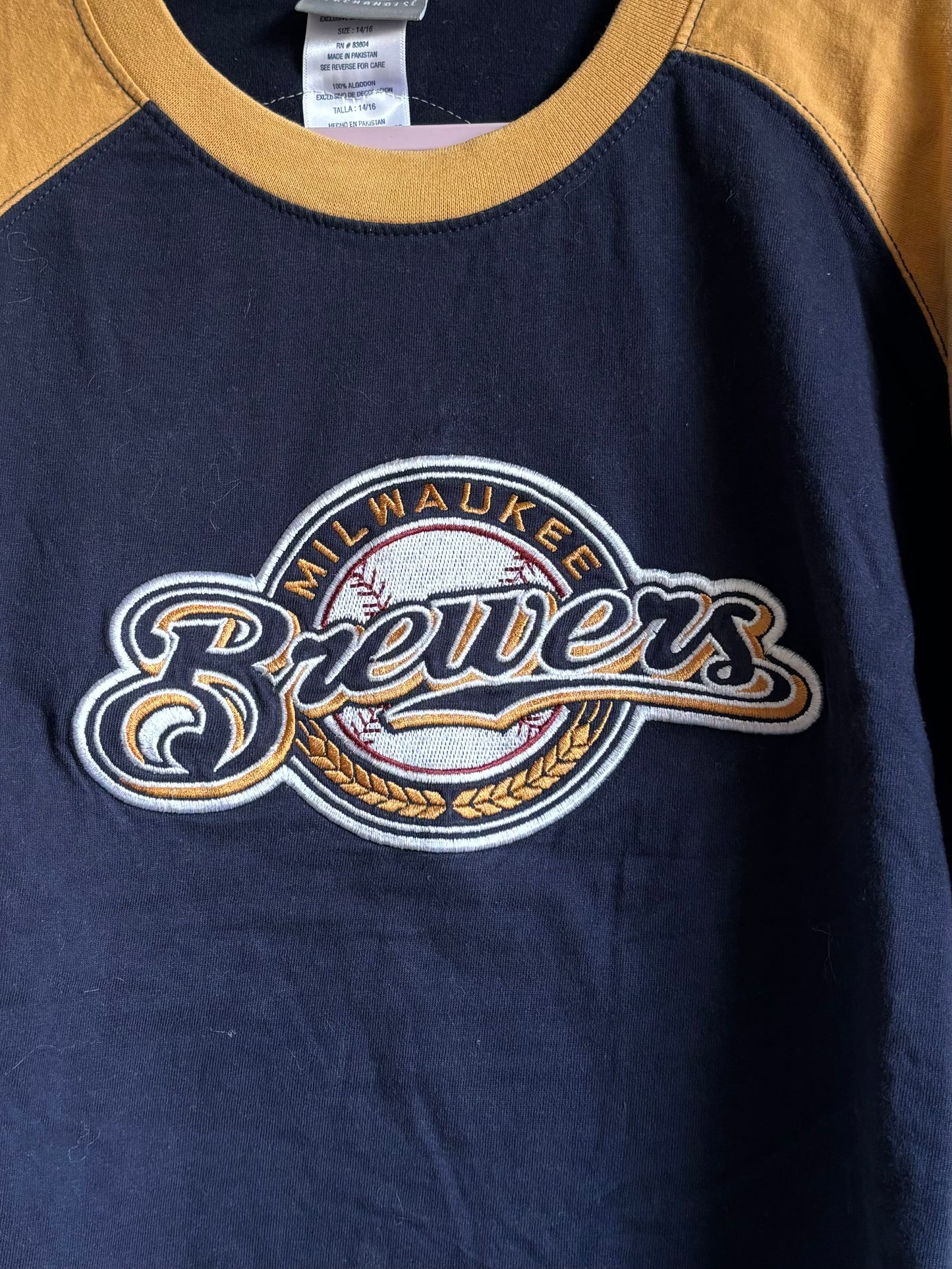 Reworked Milwaukee Brewers retro Cropped Crewneck T-Shirt