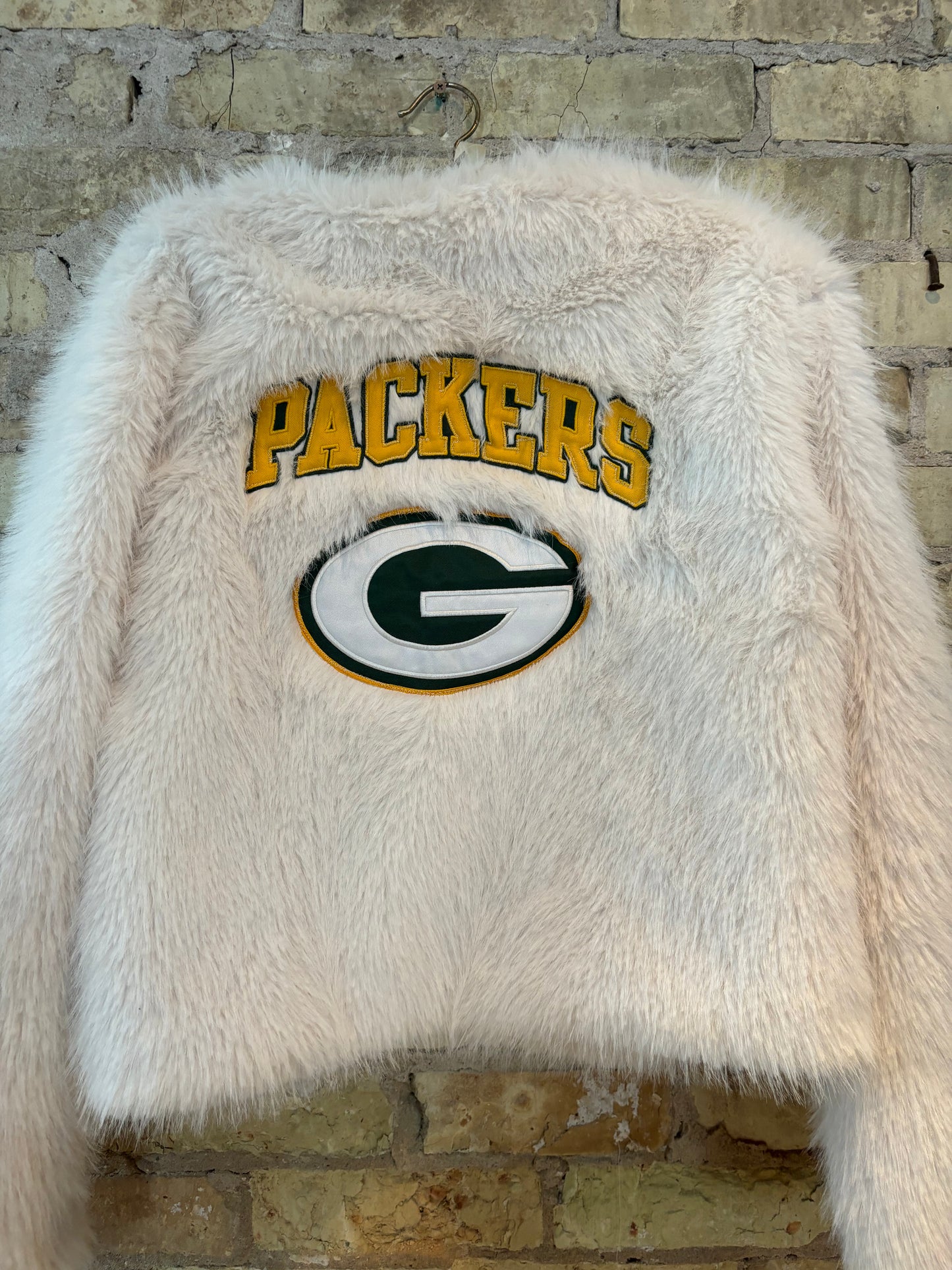 Reworked Shaggy Faux Fur Packers Game Day Jacket