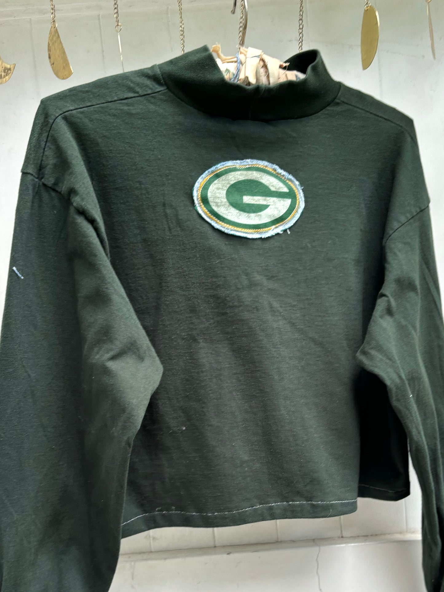 Reworked Retro 90s Packers PROLINE crop top Mock Neck Shirt