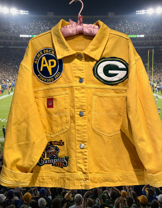 Reworked over dyed Packers Game day Denim Jean jacket