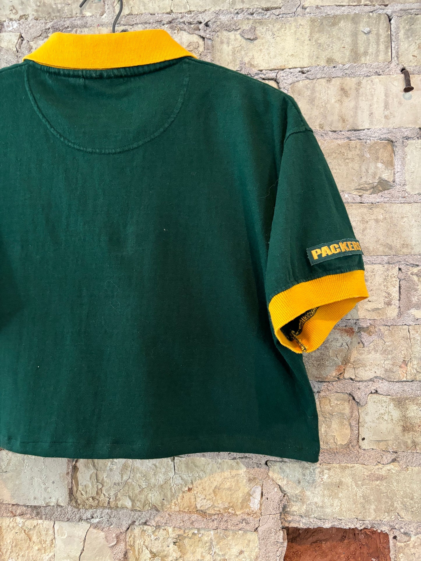 Reworked Vintage Green Bay Packers 3 Button cropped Polo Tee