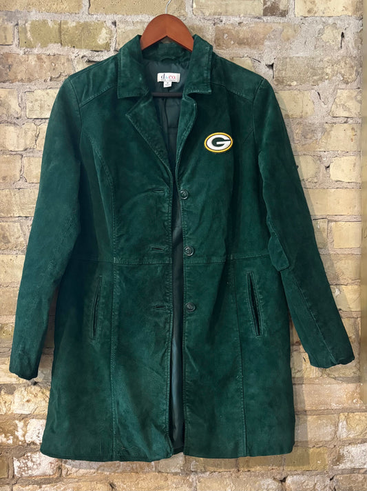 90’s 3/4 Length Emerald Green Suede Game Day Coat Jacket
