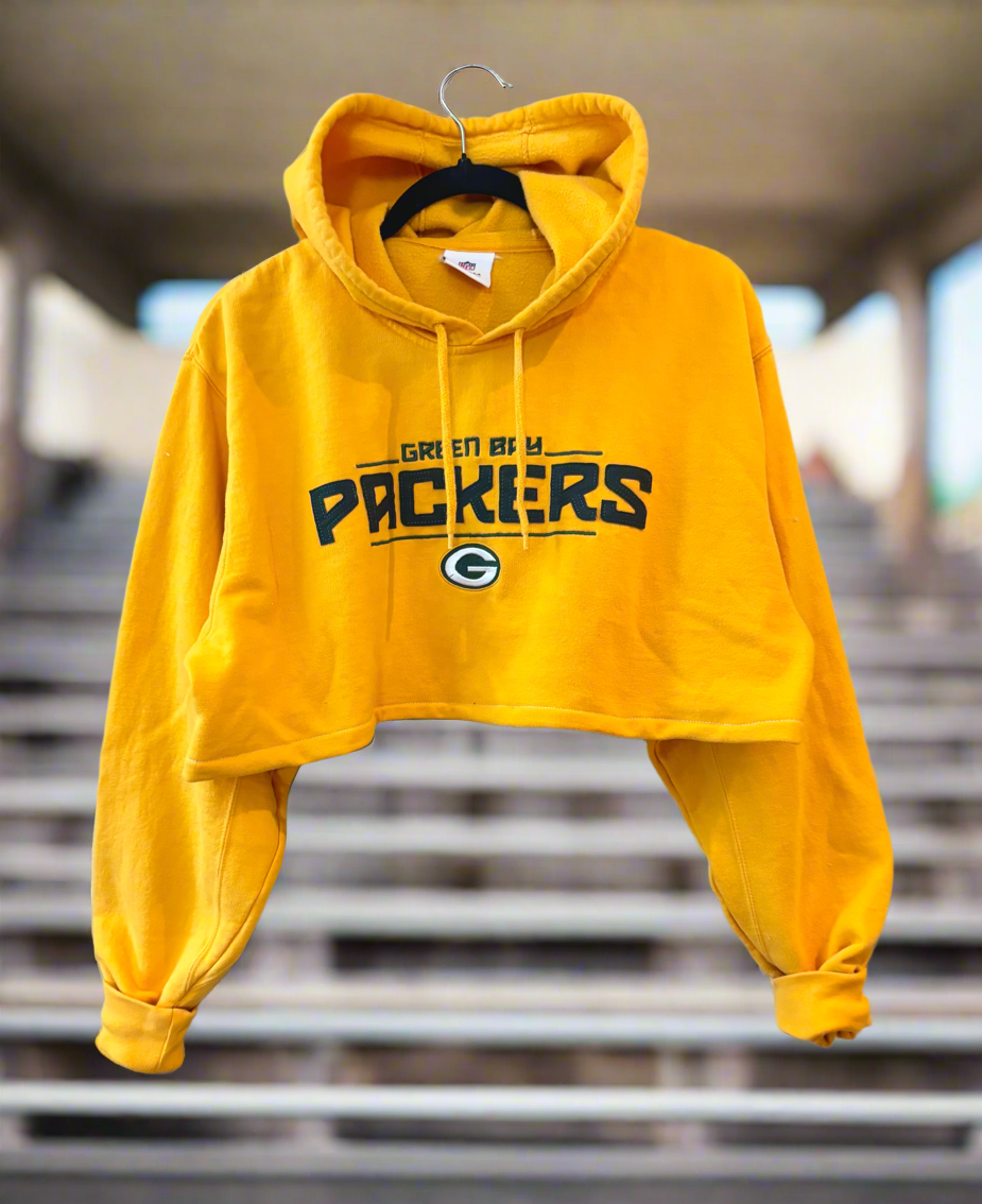 Reworked 90s Green Bay Packers Classic Yellow Super Cropped Hoodie
