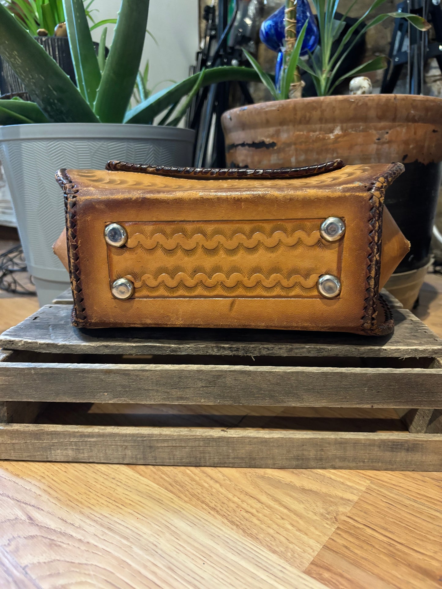 Vintage 70’s  Hand Tooled  leather   Boho Tote Bag
