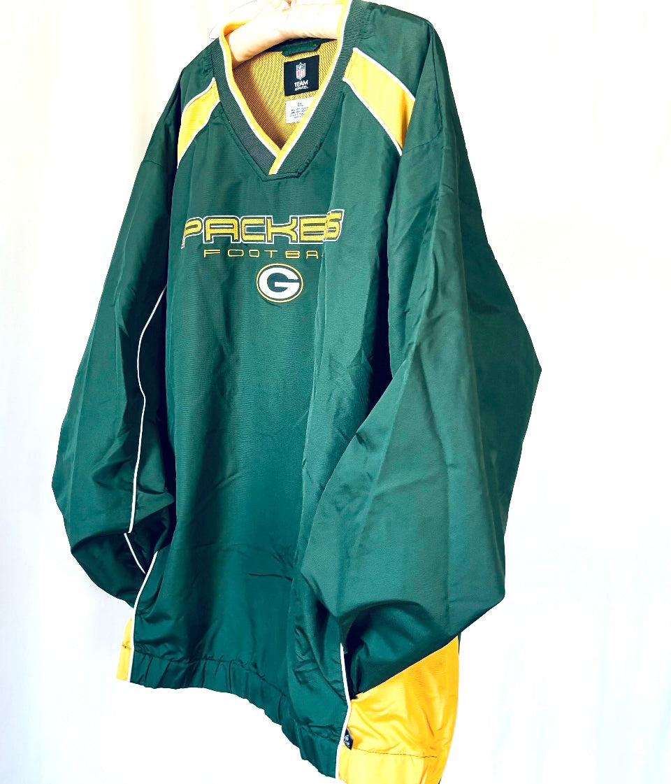 Vintage Green Bay Packers Color Block V Neck Windbreaker Pullover