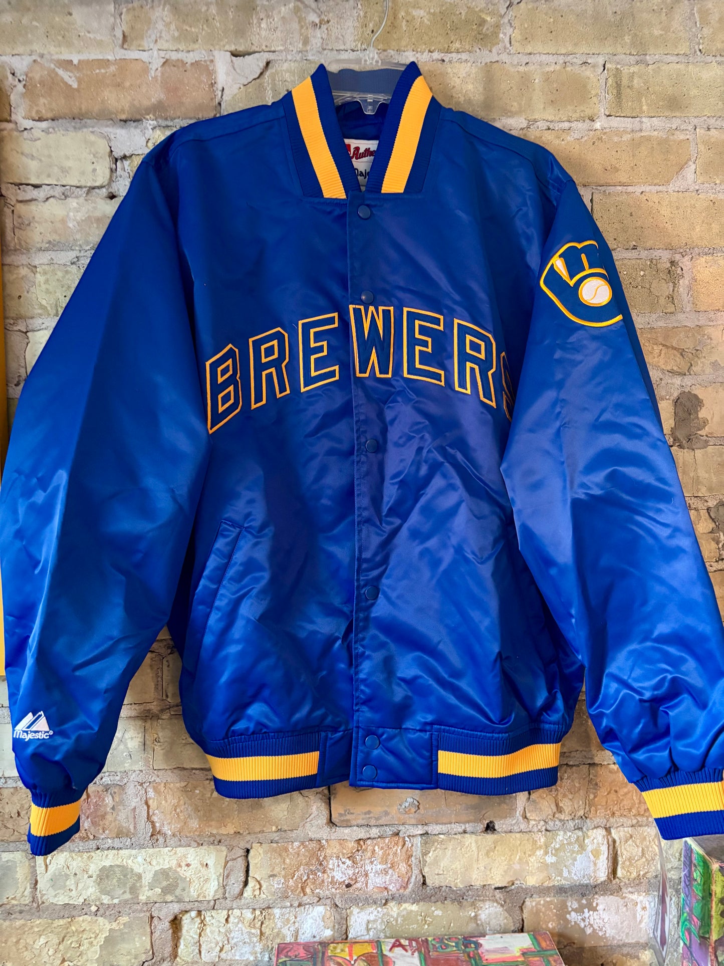 Vintage Milwaukee Brewers Majestic Satin Bomber Coat Jacket