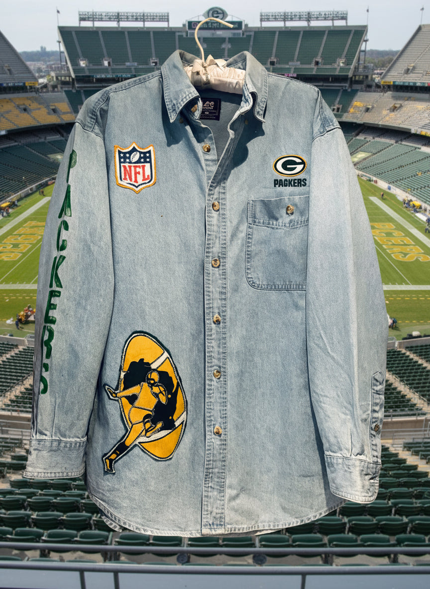 Reworked Packers 90’s Retro Game Day Denim Jean Shirt