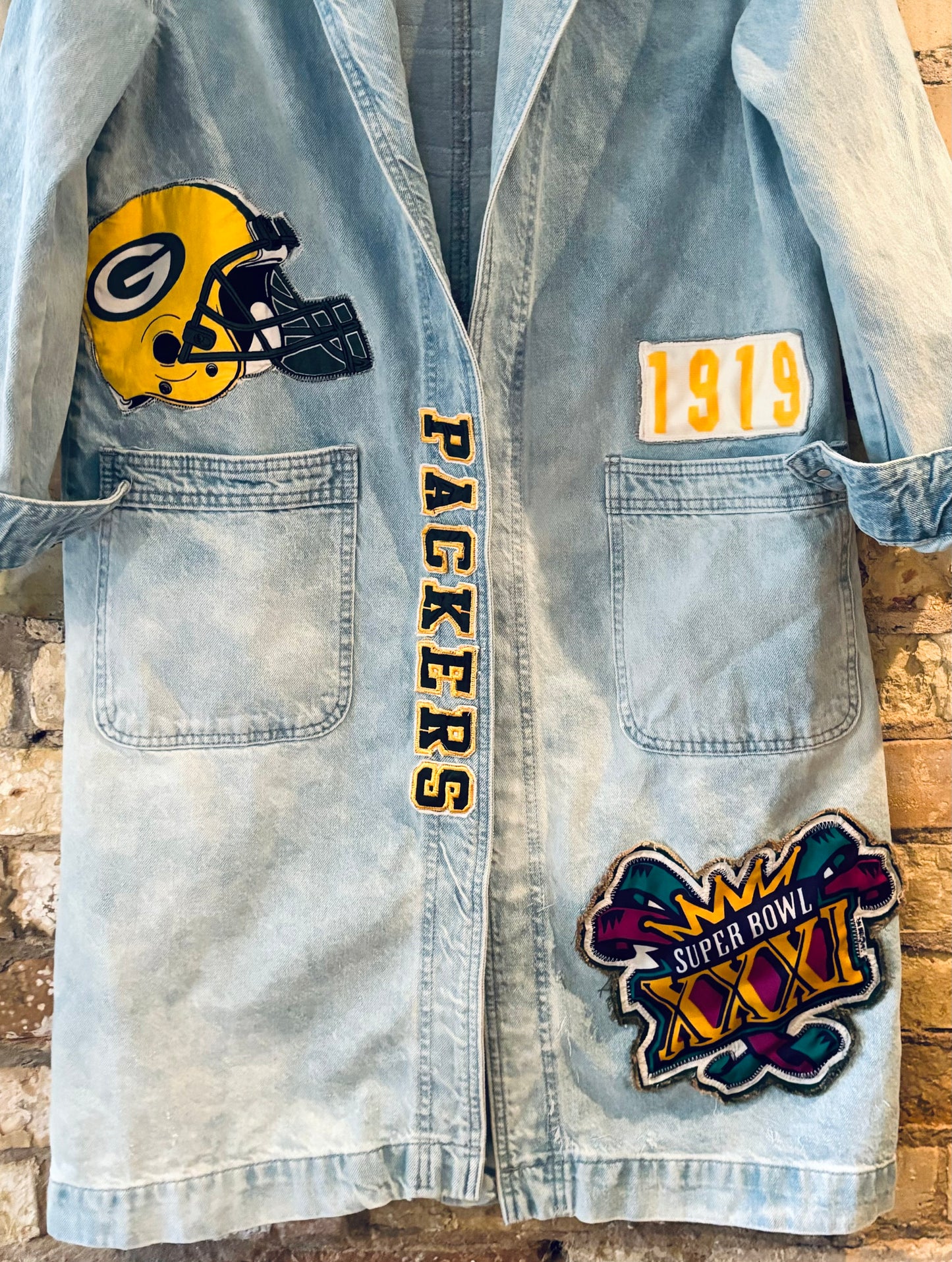 Reworked Packers Retro Game Day Denim Duster Coat