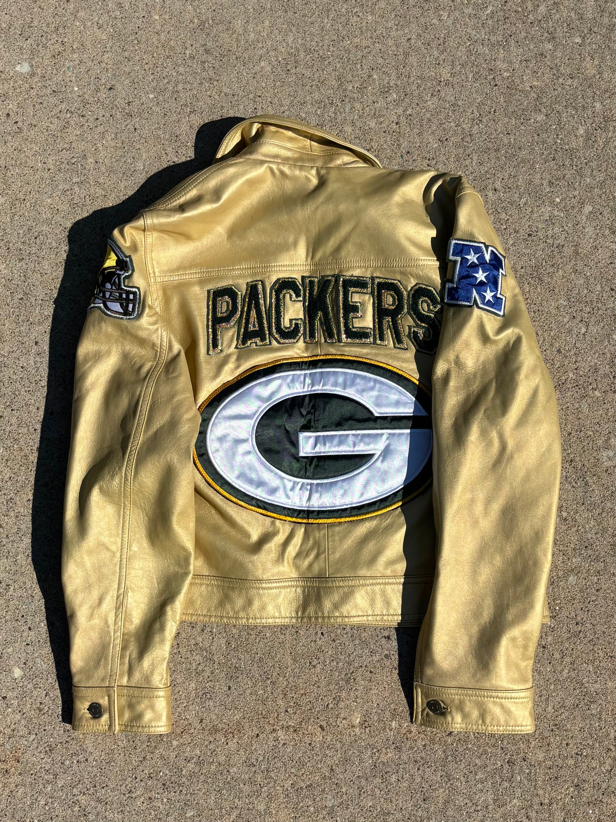 Metallic Gold Game Day Leather Jacket