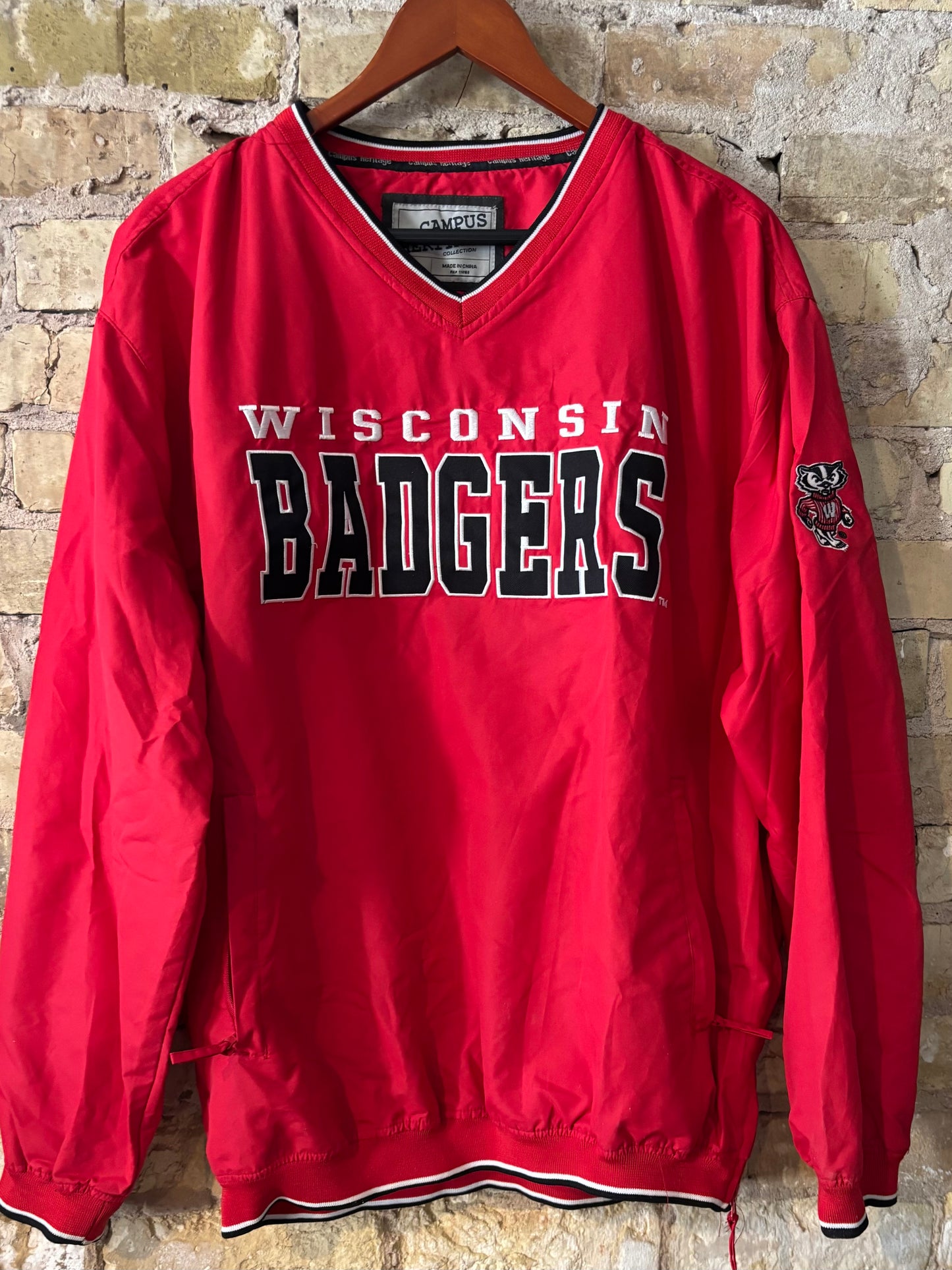 Vintage Badgers Retro V Neck Windbreaker Pullover