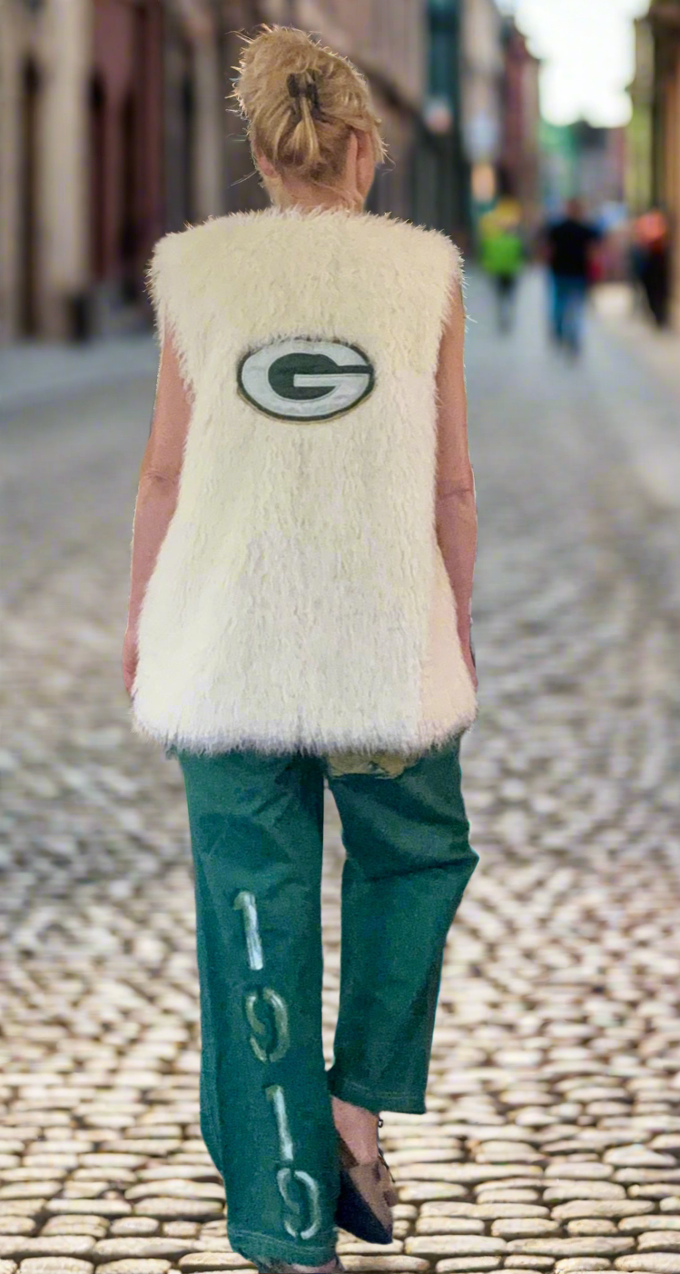 Reworked Shaggy Boho Game Day Faux Fur Vest