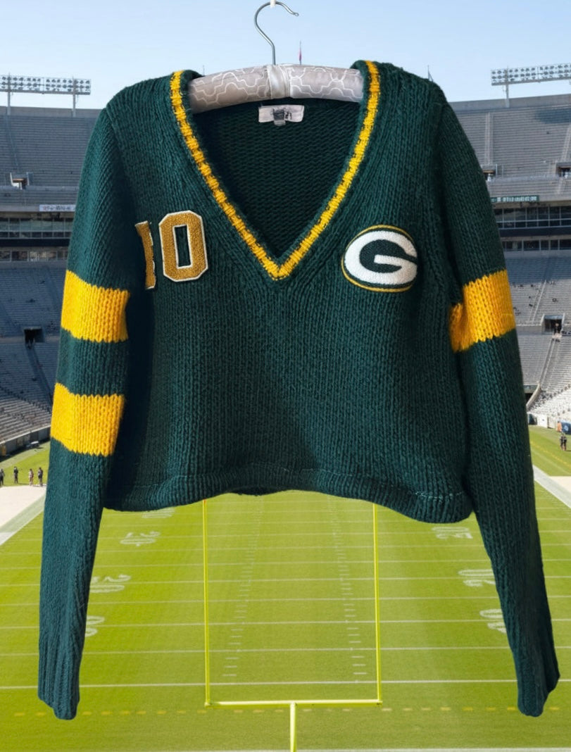 Vintage Rare Green Bay Packers HandKnit Cropped Varsity Sweater