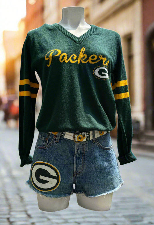 Rare vintage Green Bay Packers V Neck knit Varsity Sweater