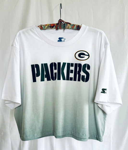 Reworked Retro STARTER Green Bay Packers ombré Dyed cropped Graphic T-shirt