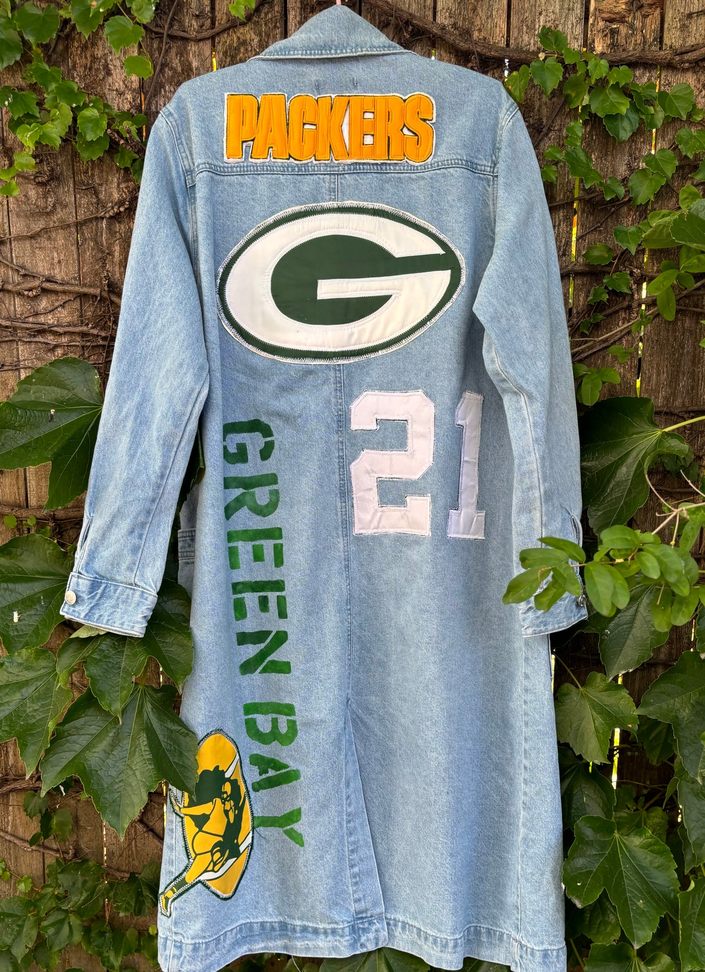 Reworked Packers Retro Game Day Denim Duster Coat