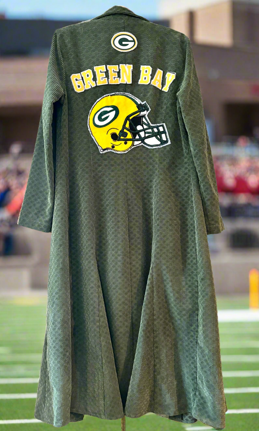 Reworked Packers Retro Corduroy Game Day Maxi Duster Dress /Jacket