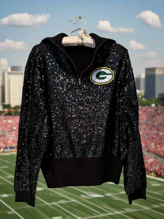 Reworked vintage Sequin & Knit 1/4 Zip pullover Sweater