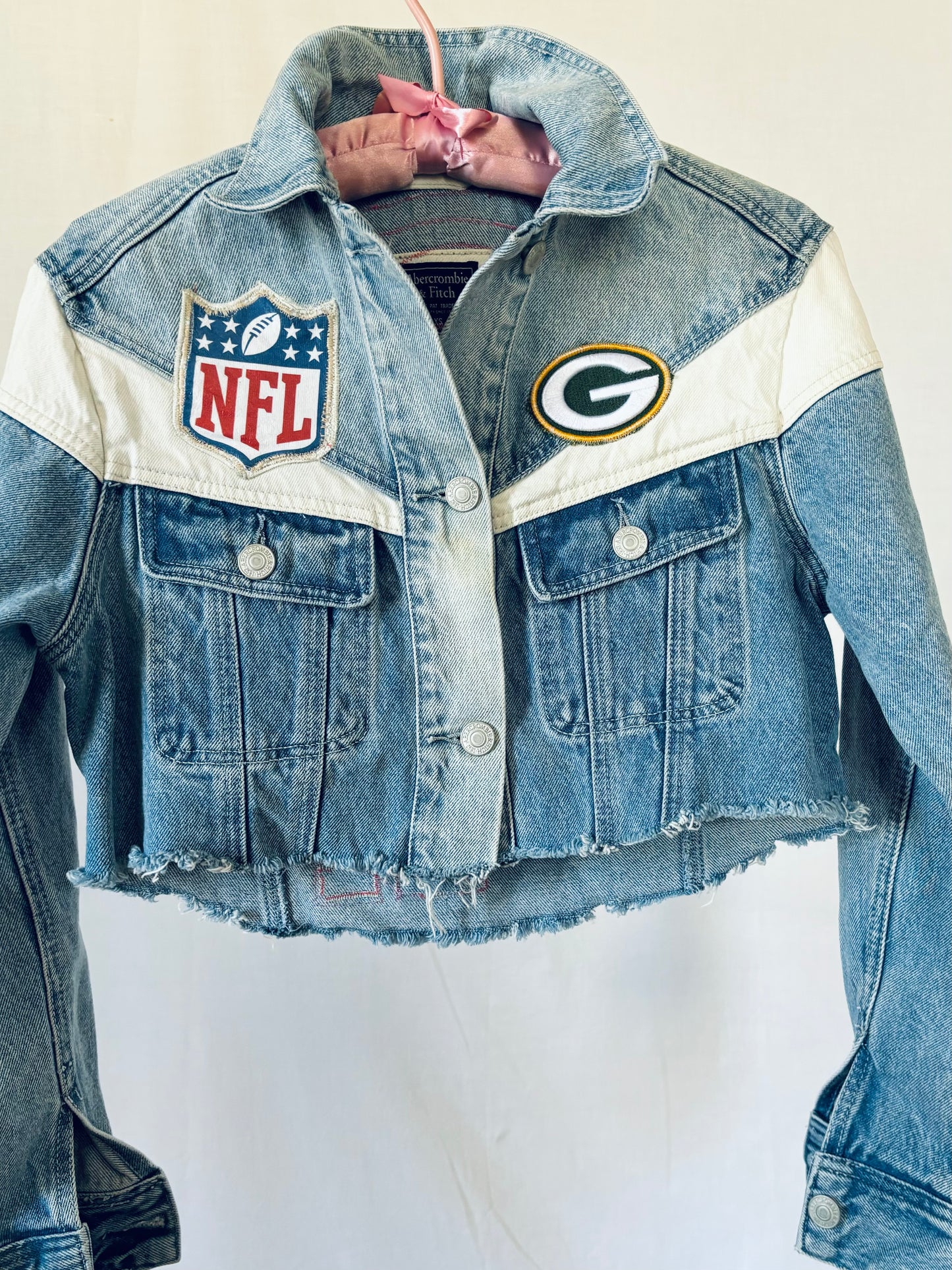 Reworked cropped Abercrombie Game Day Denim Jacket