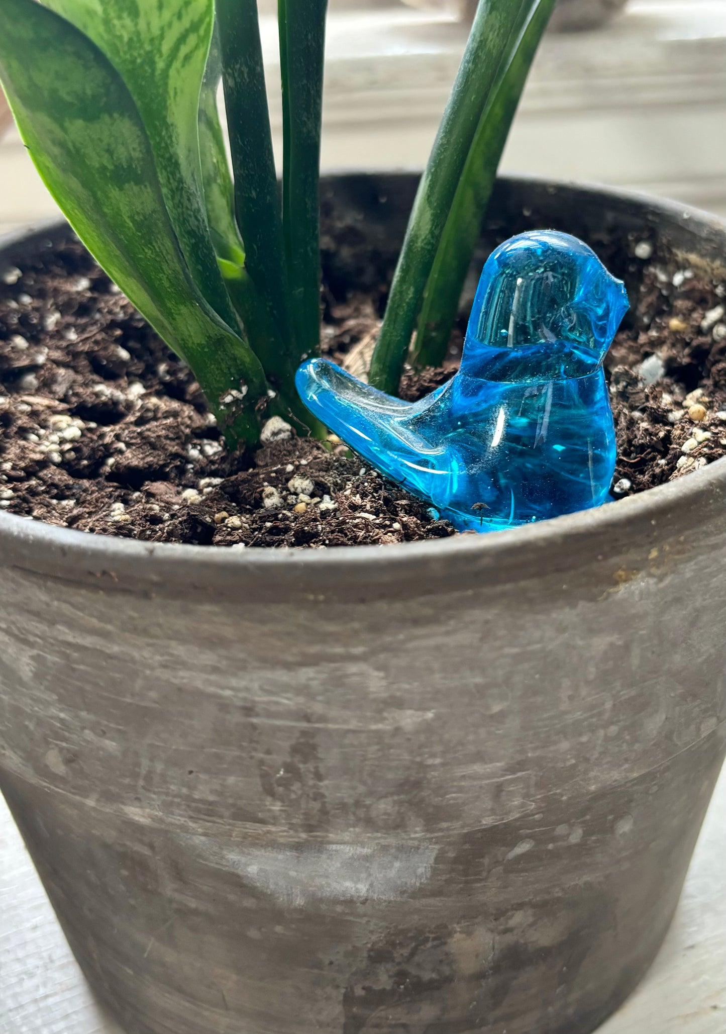 Vintage Glass Blue Bird of Happiness Plant Pet Figurine