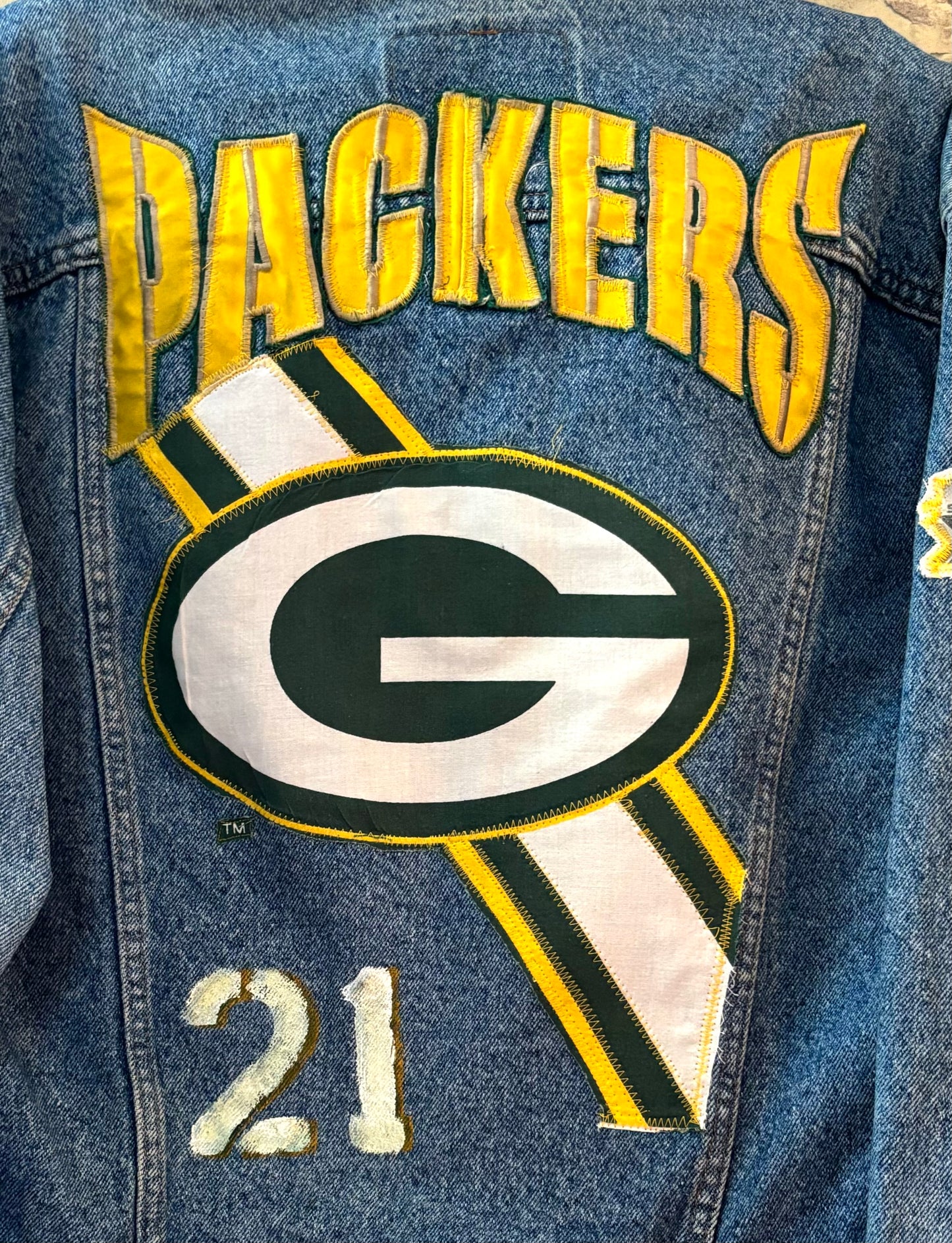 Reworked Vintage Stone Washed Packers LEVI Game Day Denim Jacket