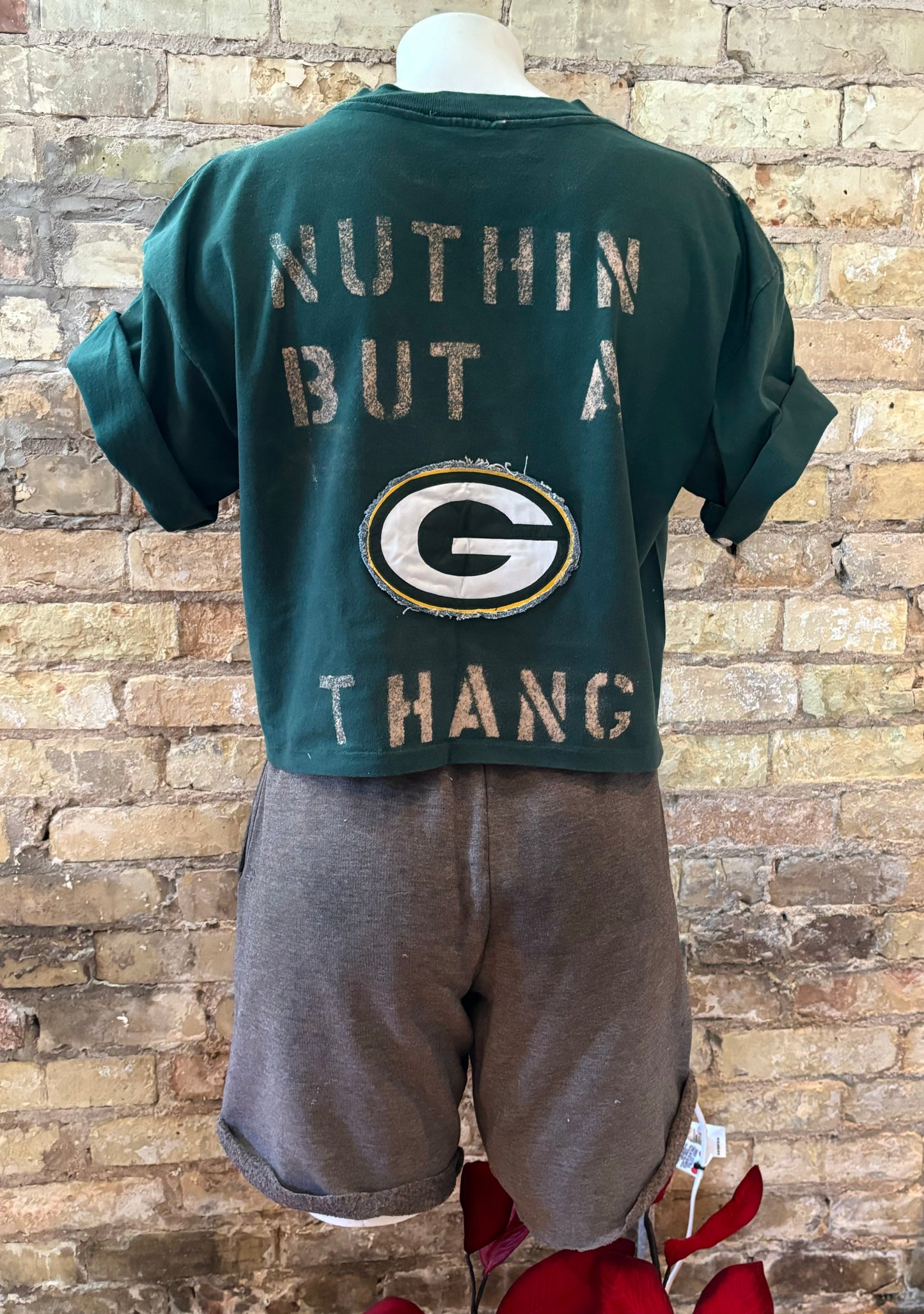 Reworked Packers Vintage Riddell cropped Graphic Tee