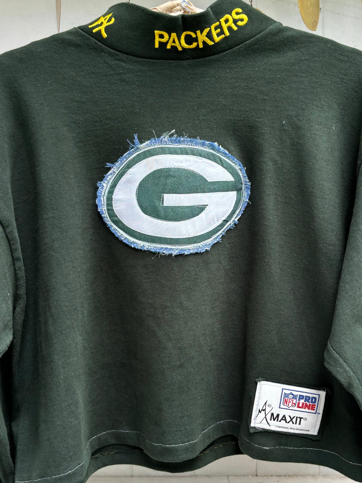 Reworked Retro 90s Packers PROLINE crop top Mock Neck Shirt