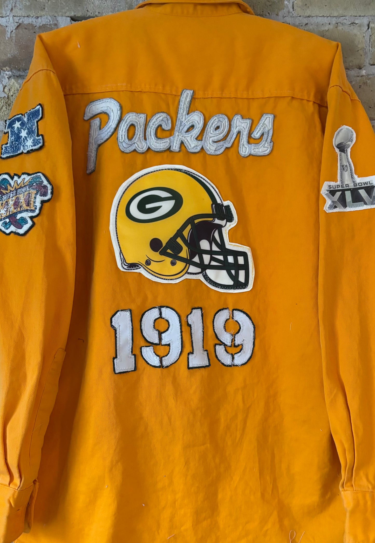 Reworked Packers Retro Yellow Game Day button up Denim Shirt