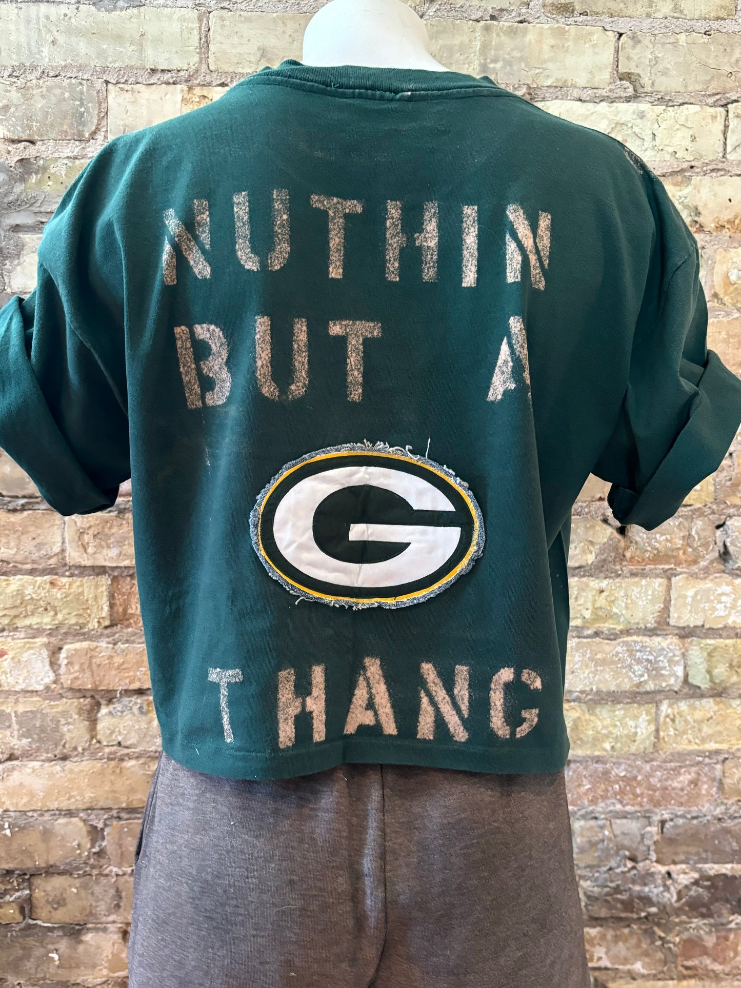 Reworked Packers Vintage Riddell cropped Graphic Tee