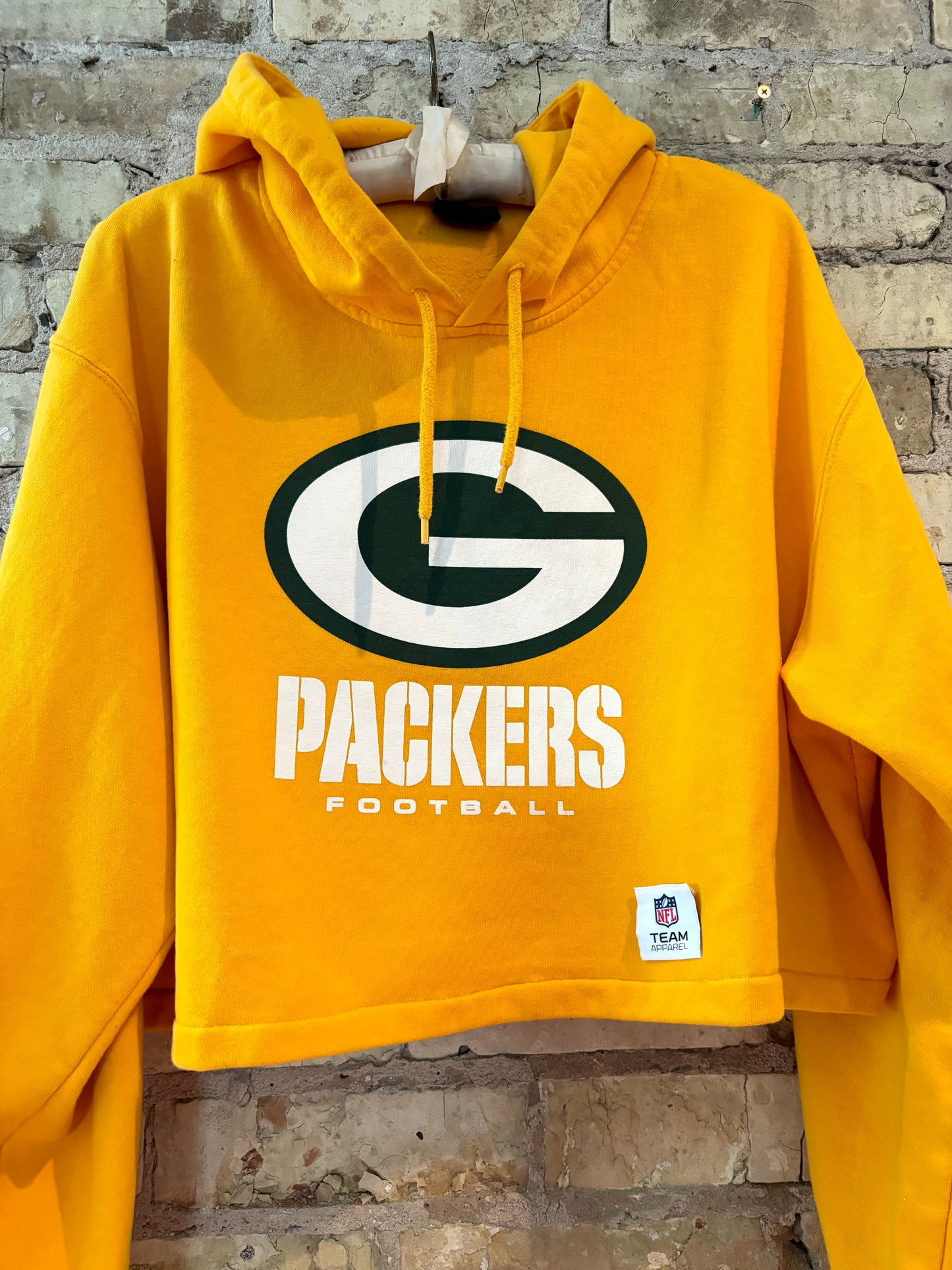 Reworked 90s Green Bay Packers Classic Yellow Crop Top Hoodie