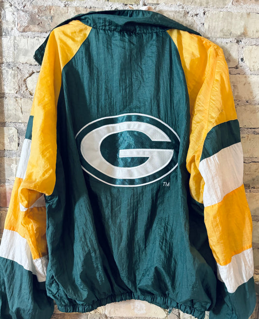 Vintage 90s Green Bay Packers Color Block Zip up Windbreaker Track Coat