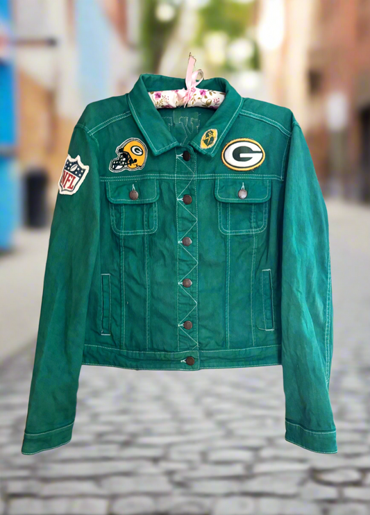 Reworked Over dyed Game Day Denim Jean Jacket