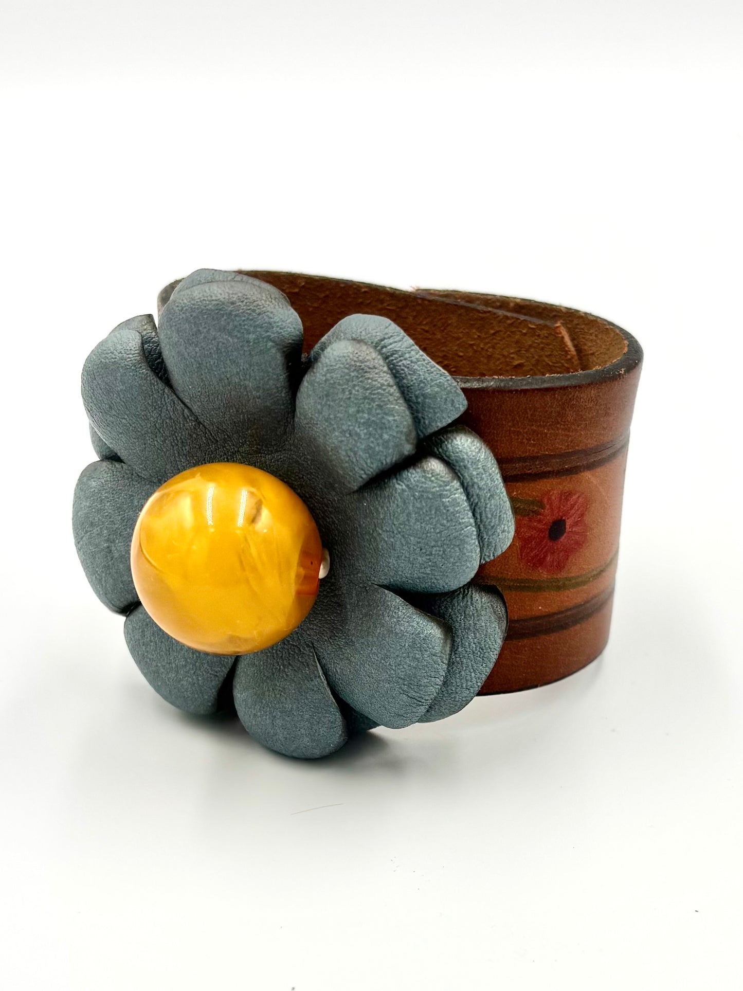 Leather Boho Flower Cuff Bracelet