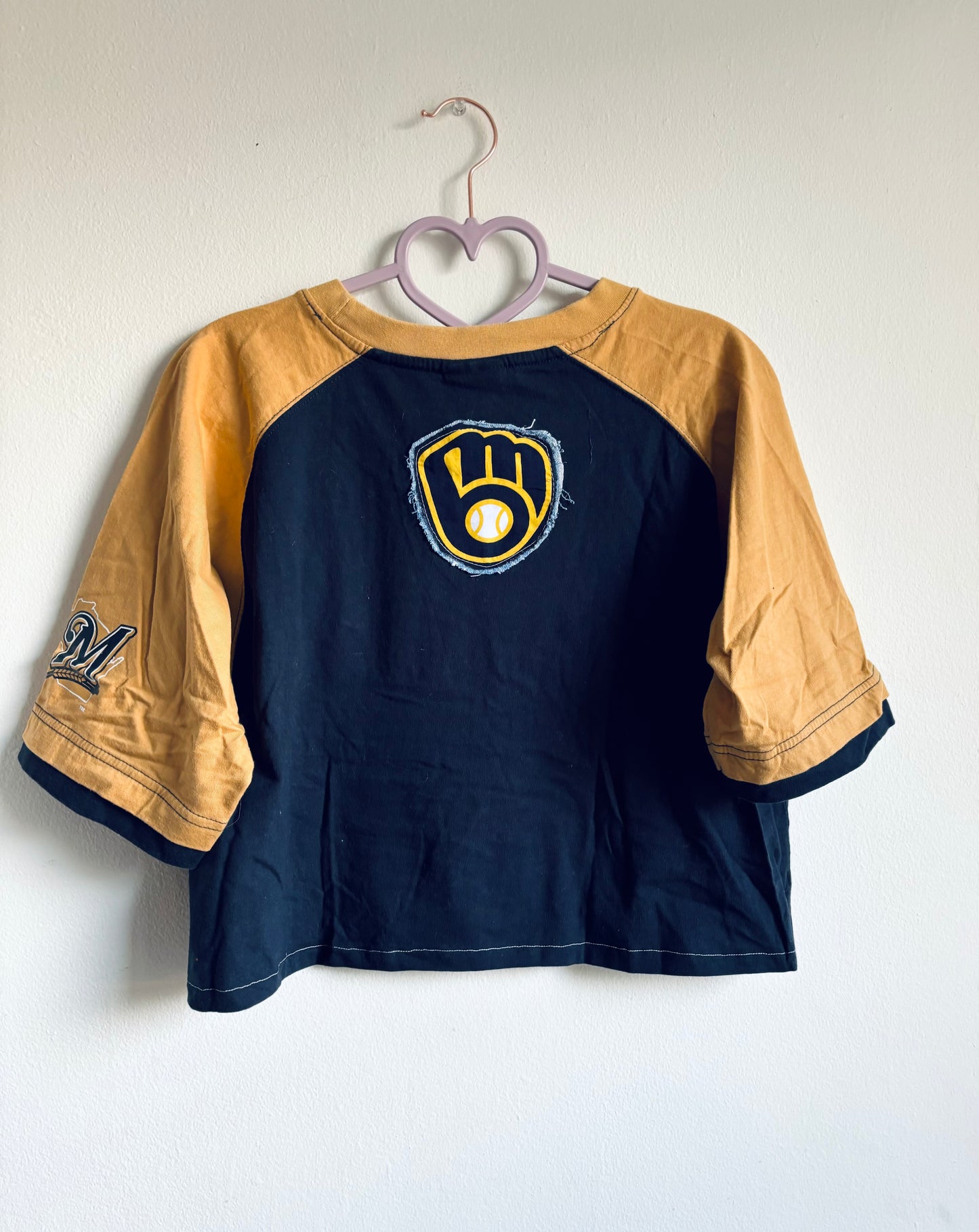 Reworked Milwaukee Brewers retro Cropped Crewneck T-Shirt