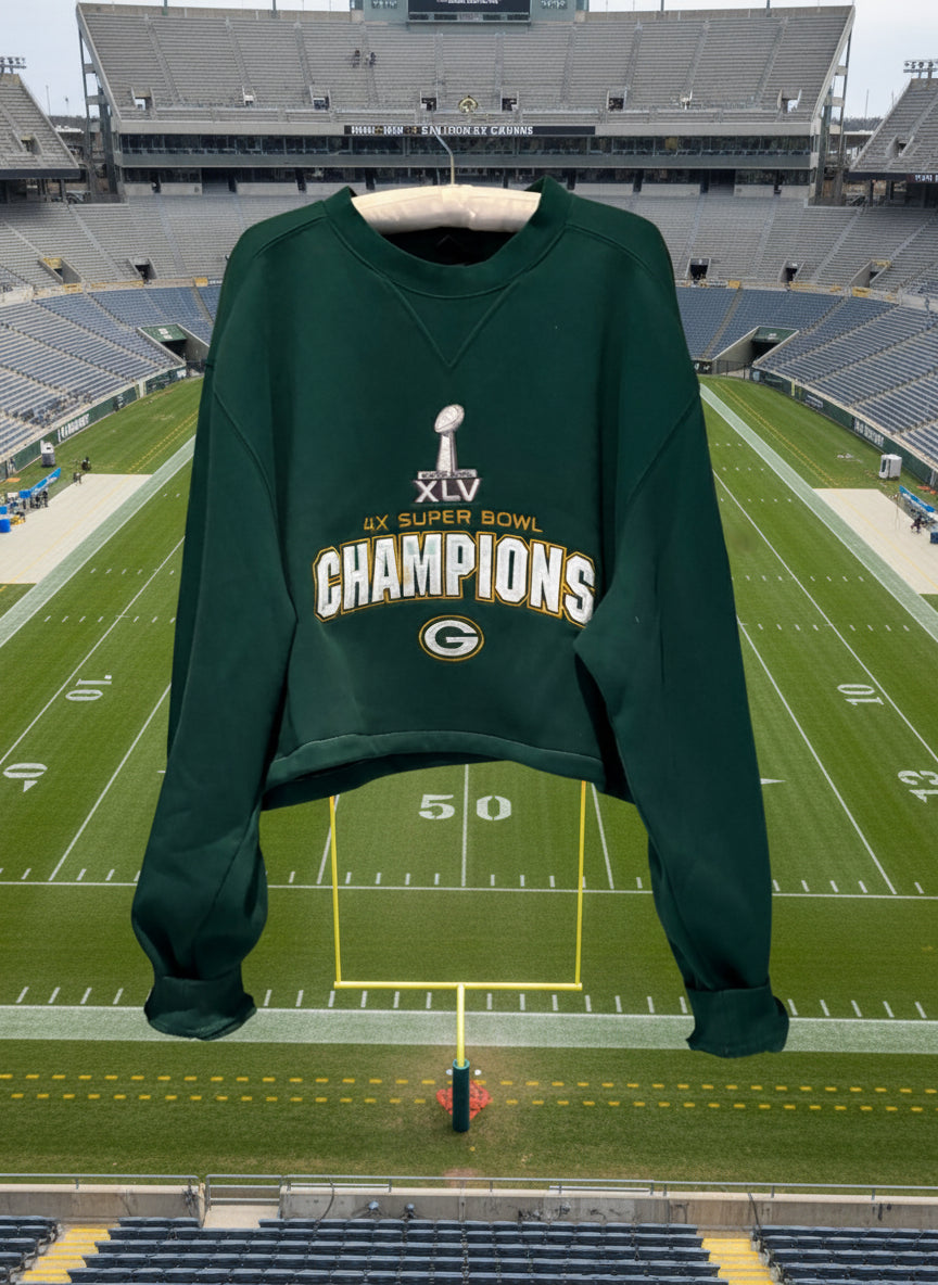 Reworked Packers Retro Reebok oversized cropped Super Bowl Champs crewneck