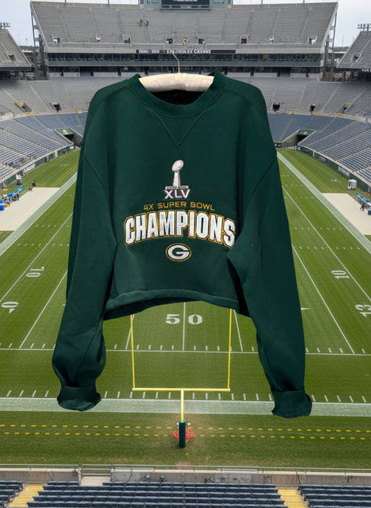 Reworked Packers Retro Reebok oversized cropped Super Bowl Champs crewneck