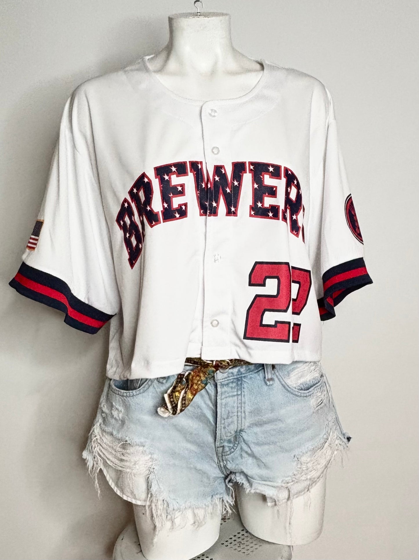 Milwaukee Brewers  Button up 4th of July #22 Baseball Jersey