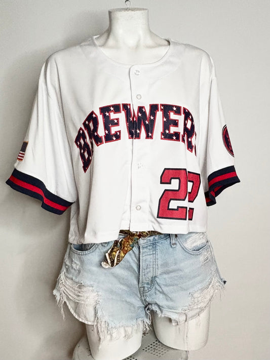 Milwaukee Brewers  Button up 4th of July #22 Baseball Jersey