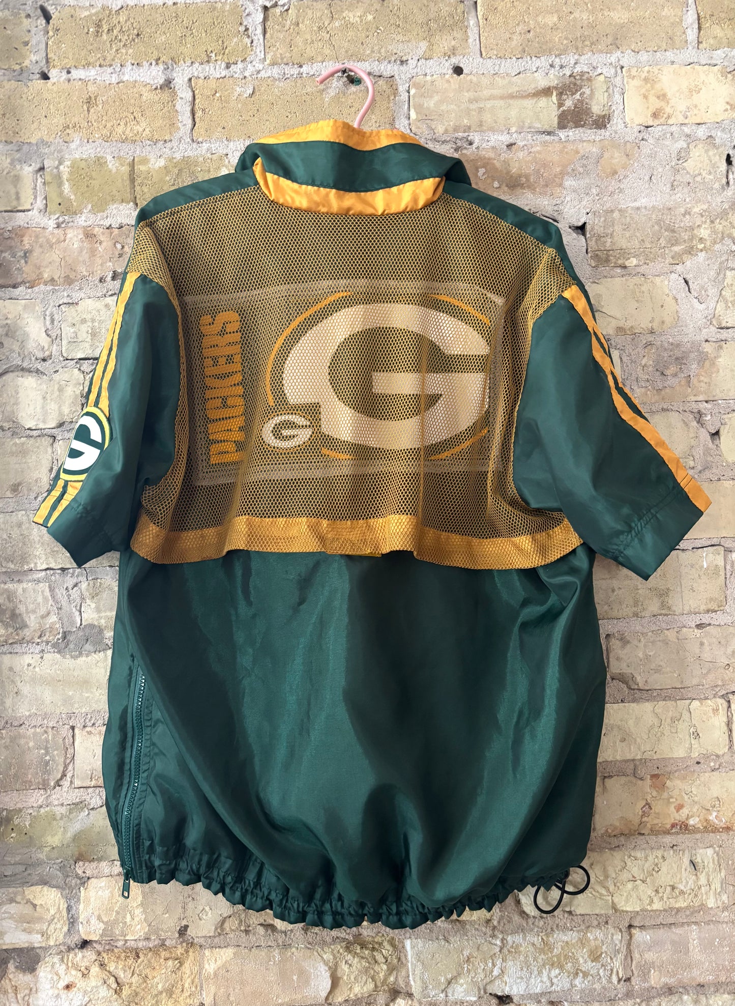 Retro 80’s Packers 1/4 Zip Short Sleeve windbreaker with panda Pouch